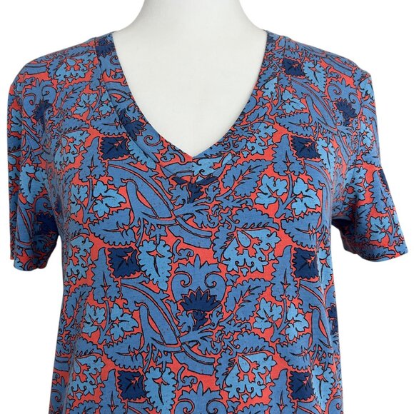 Tory Burch Pima Cotton V-Neck Sea Coral Artemis Short Sleeve T Shirt Top (S) - Picture 5 of 10